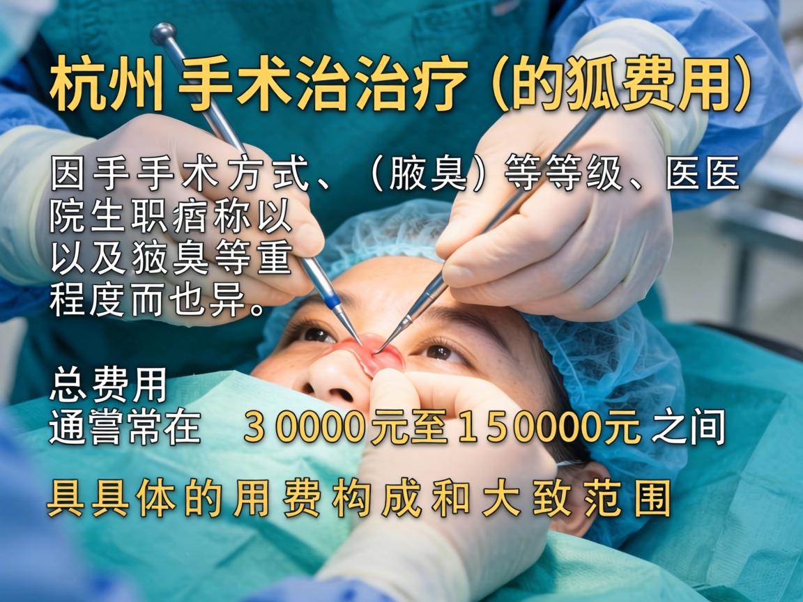 在杭州，手术治疗狐臭（腋臭）的费用因手术方式、医院等级、医生职称以及腋臭严重程度而异，总费用通常在 3000元至15000元 之间。以下是具体的费用构成和大致范围