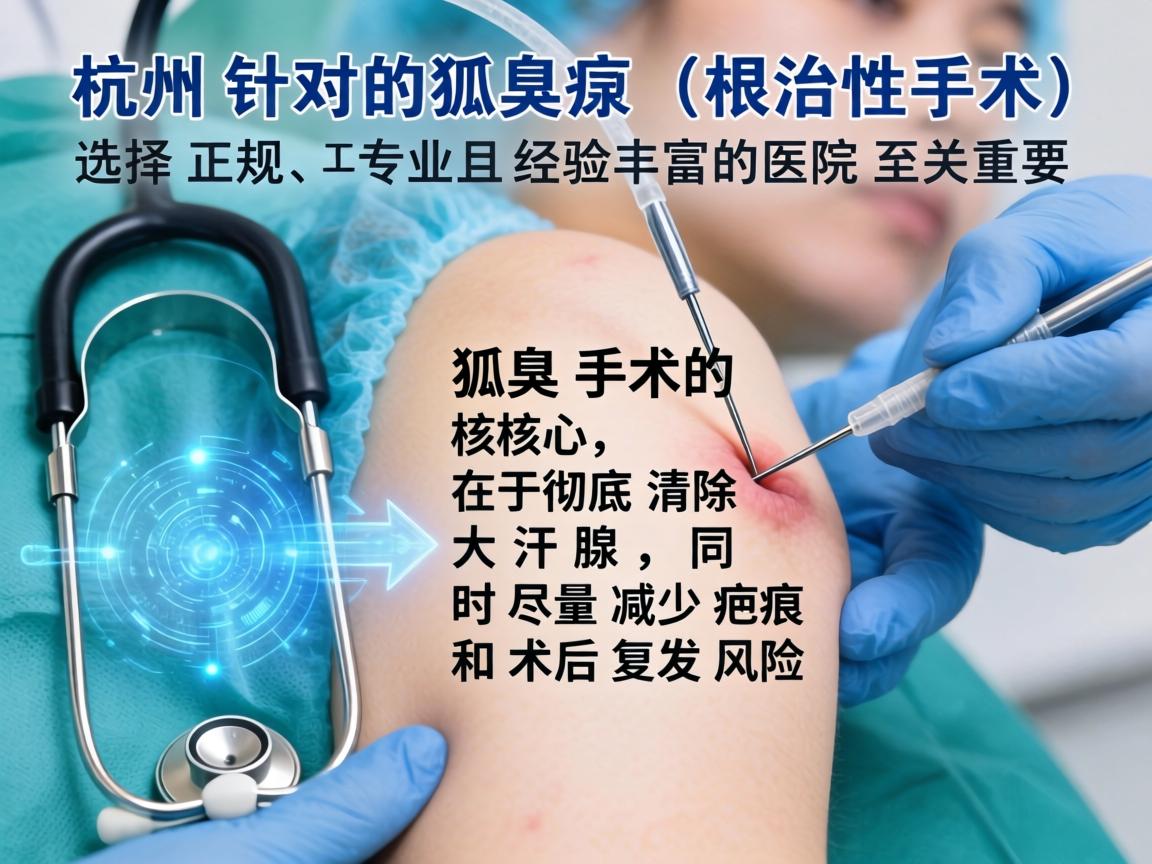 在杭州，针对狐臭（腋臭）的根治性手术，选择正规、专业且经验丰富的医院至关重要。狐臭手术的核心在于彻底清除大汗腺，同时尽量减少疤痕和术后复发风险