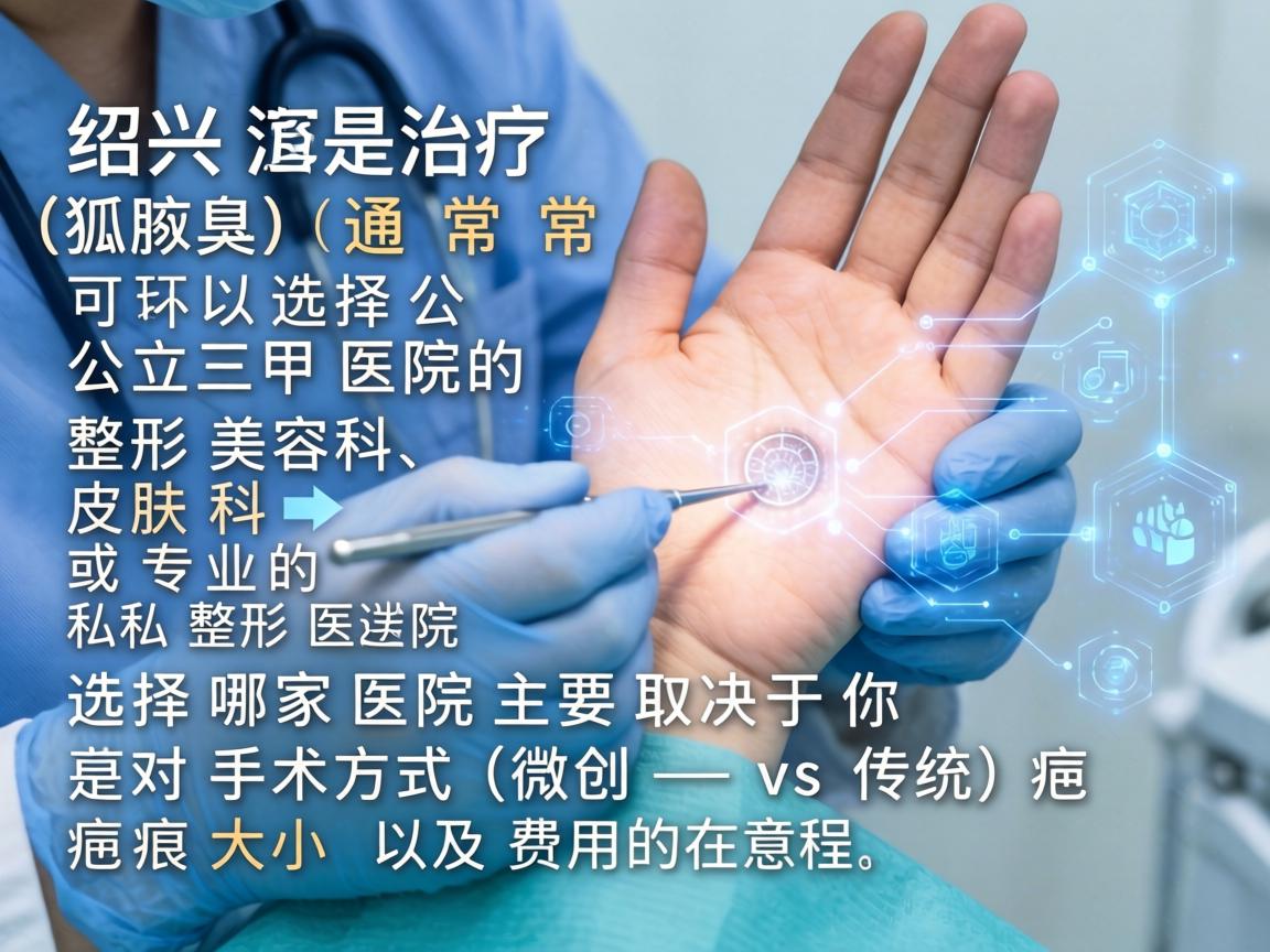 在绍兴，治疗狐臭（腋臭）通常可以选择公立三甲医院的整形美容科、皮肤科或专业的私立整形医院。选择哪家医院主要取决于你对手术方式（微创 vs 传统）疤痕大小以及费用的在意程度