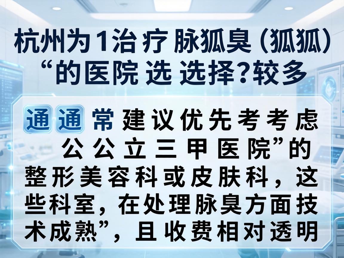在杭州，治疗腋臭（狐臭）的医院选择较多，通常建议优先考虑公立三甲医院的整形美容科或皮肤科，这些科室在处理腋臭方面技术成熟，且收费相对透明