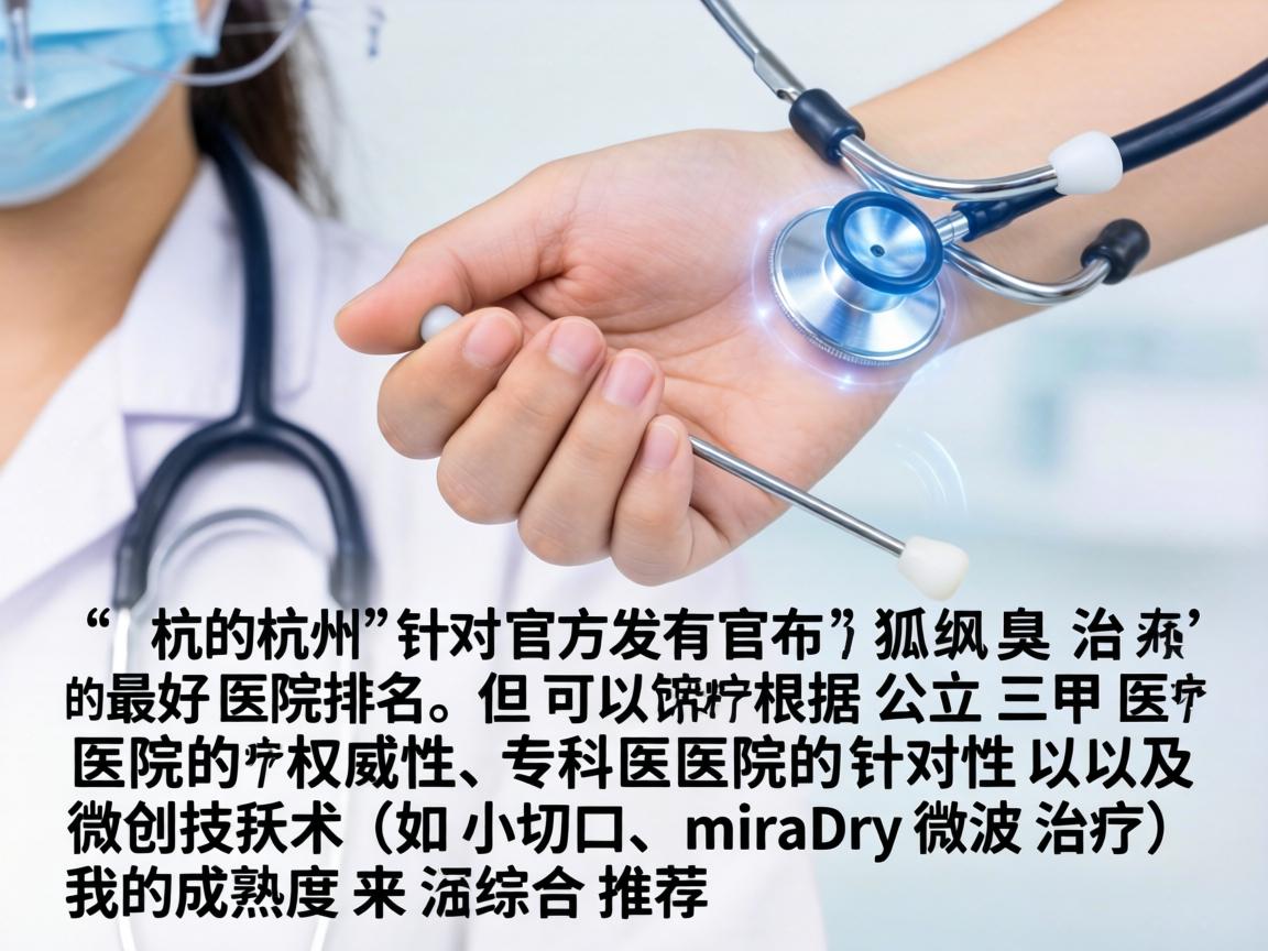 在杭州，针对腋臭（狐臭）的治疗，并没有官方发布的最好医院排名，但可以根据公立三甲医院的权威性、专科医院的针对性以及微创技术（如小切口、miraDry微波治疗）的成熟度来综合推荐