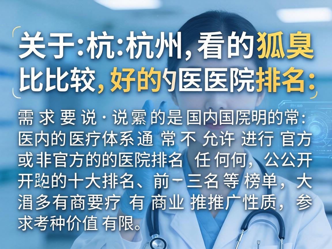 关于杭州看狐臭比较好的医院排名，需要说明的是，国内的医疗体系通常不允许进行官方或非官方的医院排名。任何公开的十大排名、前三名等榜单，大多带有商业推广性质，参考价值有限
