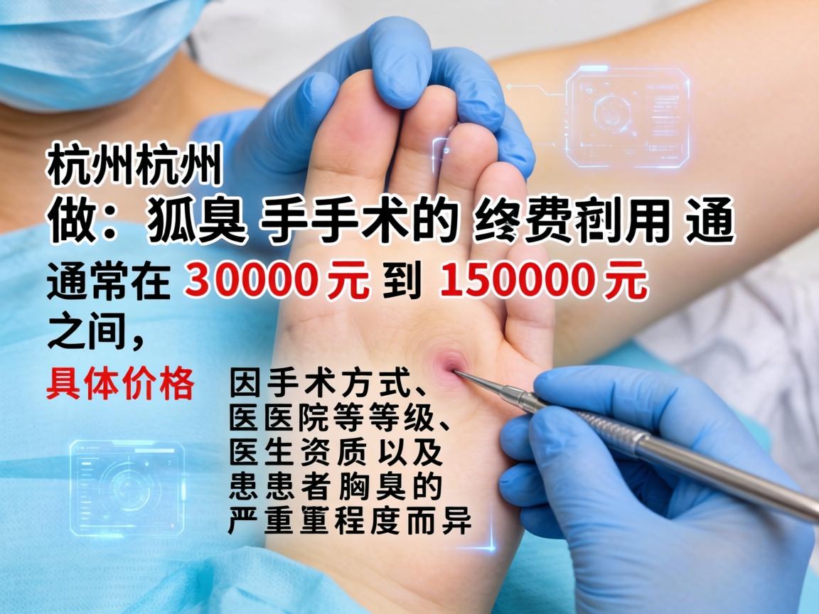 在杭州做狐臭手术的费用通常在 3000元到15000元 之间，具体价格因手术方式、医院等级、医生资质以及患者腋臭的严重程度而异