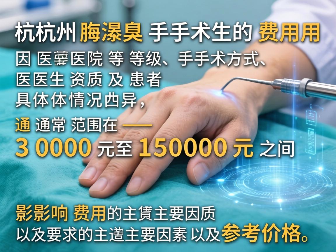 杭州腋臭手术的费用因医院等级、手术方式、医生资质及患者具体情况而异，通常范围在 3000元至15000元 之间。以下是影响费用的主要因素及参考价格