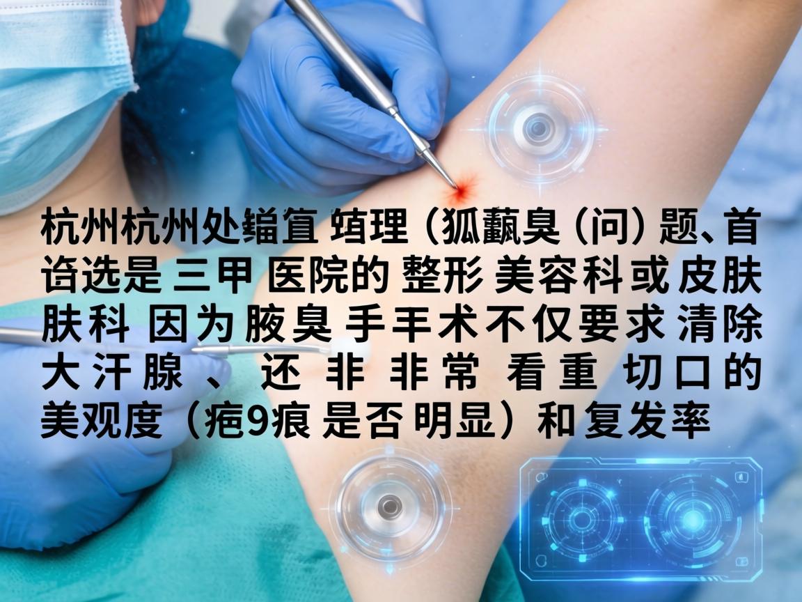 在杭州，处理腋臭（狐臭）问题，首选是三甲医院的整形美容科或皮肤科。因为腋臭手术不仅要求清除大汗腺，还非常看重切口的美观度（疤痕是否明显）和复发率
