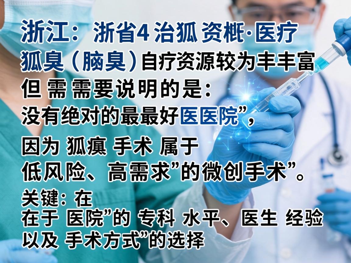 在浙江省，治疗狐臭（腋臭）的医疗资源较为丰富，但需要说明的是，没有绝对的最好医院，因为狐臭手术属于低风险、高需求的微创手术，关键在于医院的专科水平、医生经验以及手术方式的选择