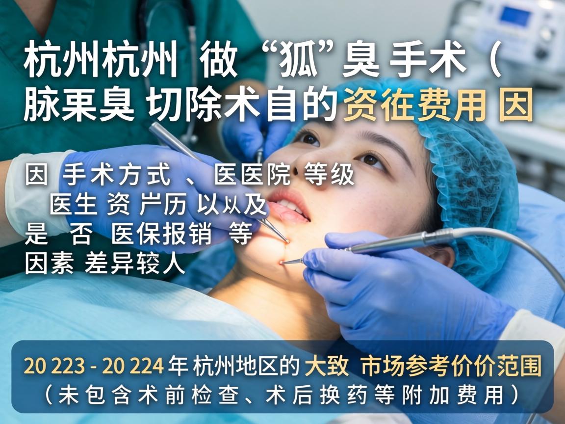在杭州做狐臭手术（腋臭切除术）的费用因手术方式、医院等级、医生资历以及是否医保报销等因素差异较大。以下是2023-2024年杭州地区的大致市场参考价格范围（未包含术前检查、术后换药等附加费用）