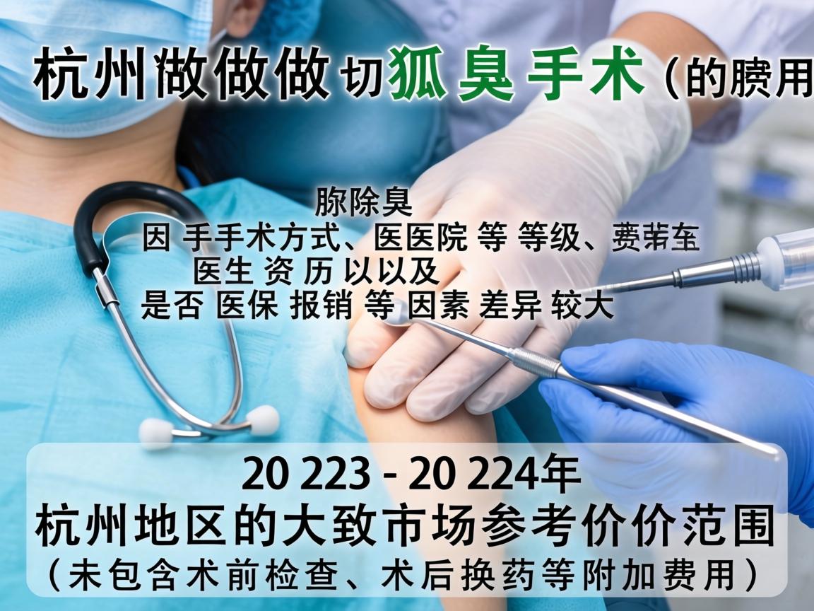 在杭州做狐臭手术（腋臭切除术）的费用因手术方式、医院等级、医生资历以及是否医保报销等因素差异较大。以下是2023-2024年杭州地区的大致市场参考价格范围（未包含术前检查、术后换药等附加费用）