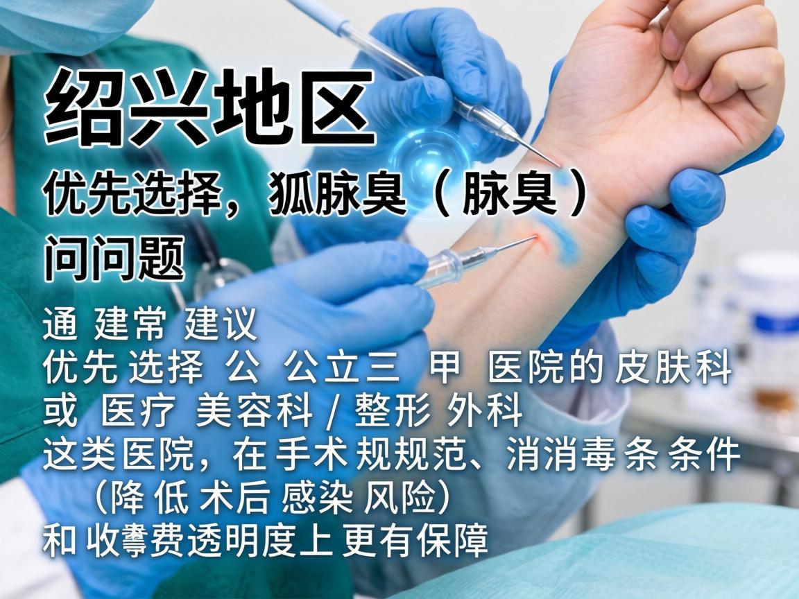 在绍兴地区，处理狐臭（腋臭）问题，通常建议优先选择公立三甲医院的皮肤科或医疗美容科/整形外科。这类医院在手术规范、消毒条件（降低术后感染风险）和收费透明度上更有保障