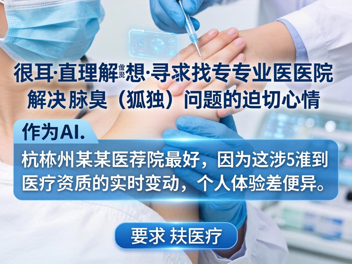 很理解您想寻找专业医院解决腋臭（狐臭）问题的迫切心情。作为AI，我无法直接推荐具体的杭州某某医院最好，因为这涉及到医疗资质的实时变动和个人体验差异