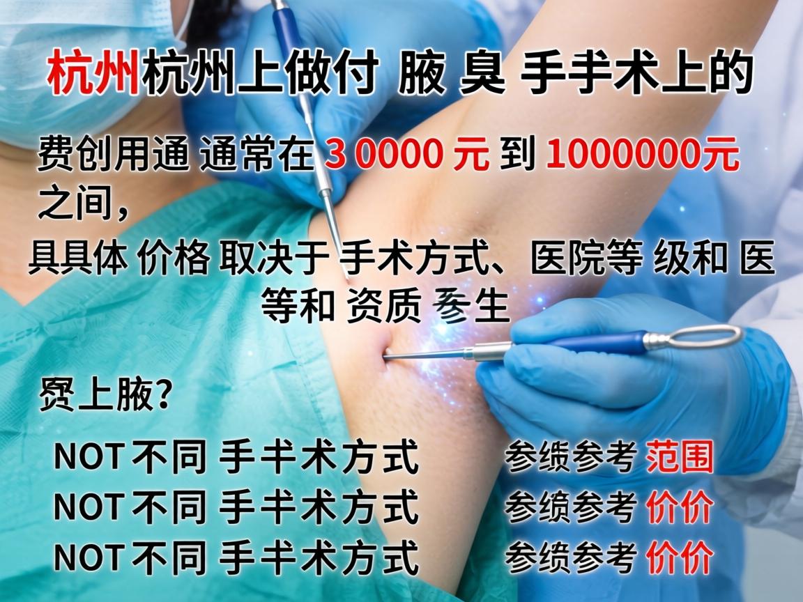 在杭州做腋臭手术的费用通常在 3000元到10000元 之间，具体价格取决于手术方式、医院等级和医生资质。以下是不同手术方式的参考价格范围