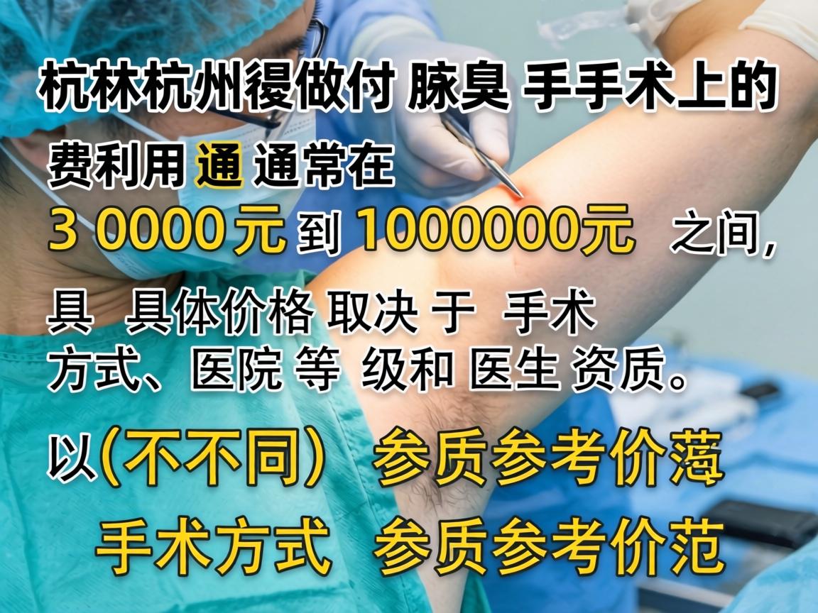 在杭州做腋臭手术的费用通常在 3000元到10000元 之间，具体价格取决于手术方式、医院等级和医生资质。以下是不同手术方式的参考价格范围