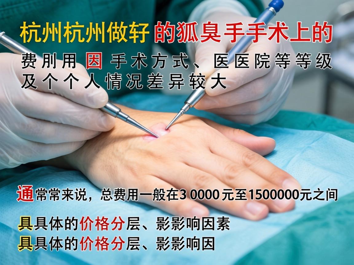 在杭州做狐臭手术的费用因手术方式、医院等级及个人情况差异较大。通常来说，总费用一般在3000元至15000元之间。以下是具体的价格分层和影响因素