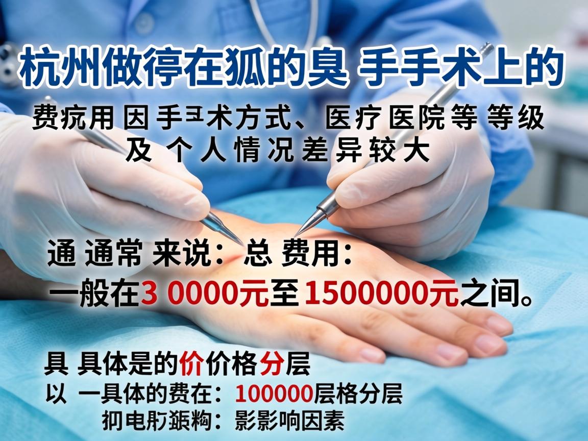 在杭州做狐臭手术的费用因手术方式、医院等级及个人情况差异较大。通常来说，总费用一般在3000元至15000元之间。以下是具体的价格分层和影响因素