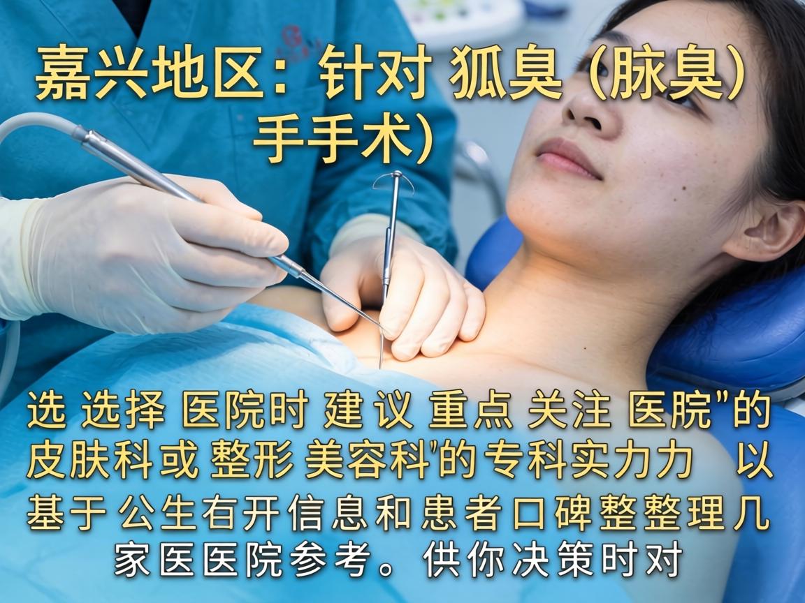 在嘉兴地区，针对狐臭（腋臭）手术，选择医院时建议重点关注医院的皮肤科或整形美容科的专科实力。以下是基于公开信息和患者口碑整理的几家医院参考，供你决策时对比