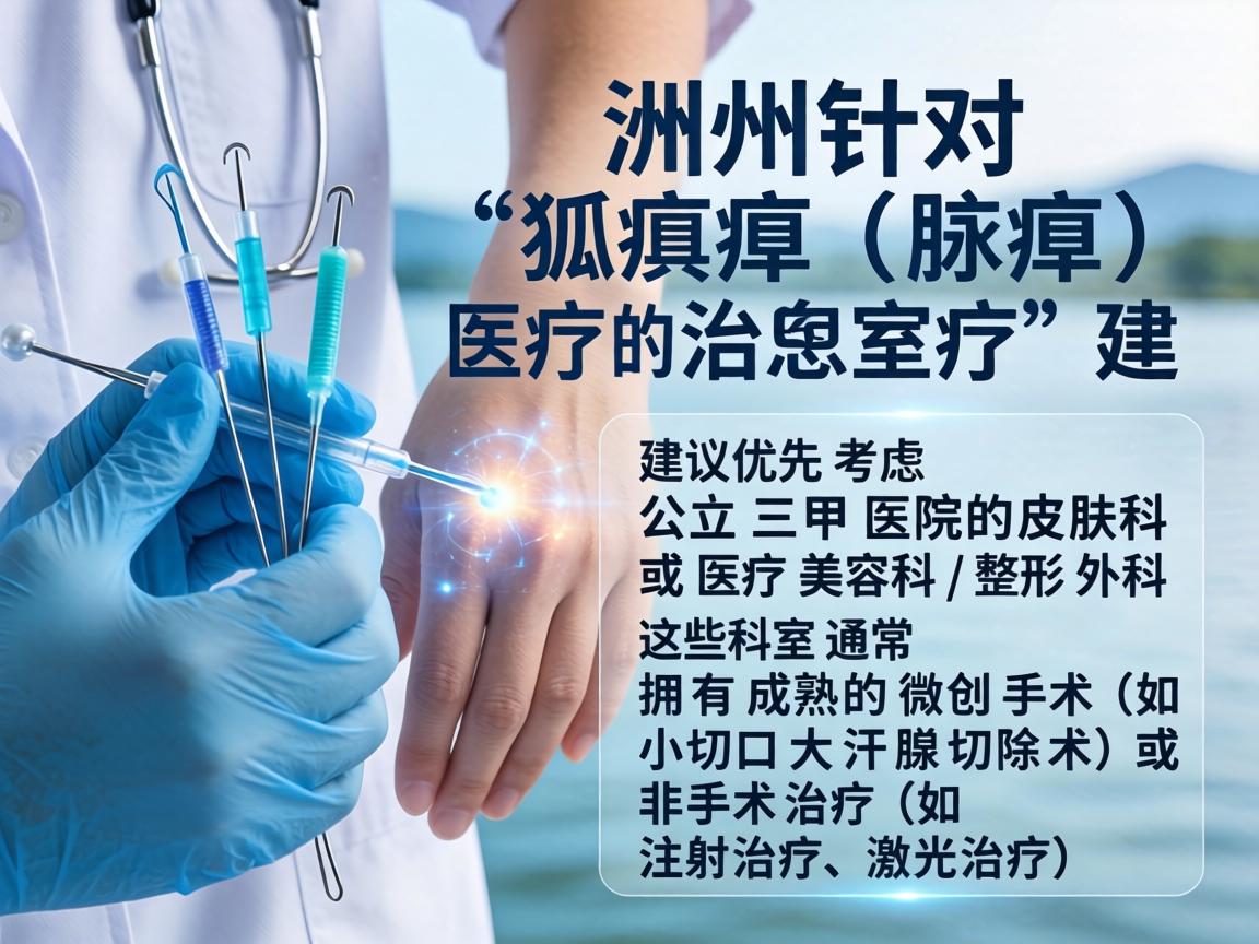 在湖州，针对狐臭（腋臭）的治疗，建议优先考虑公立三甲医院的皮肤科或医疗美容科/整形外科。这些科室通常拥有成熟的微创手术（如小切口大汗腺切除术）或非手术治疗（如注射治疗、激光治疗）