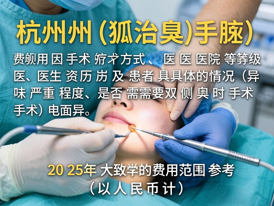 在杭州，狐臭（腋臭）手术治疗的费用因手术方式、医院等级、医生资历及患者具体情况（如异味严重程度、是否需要双侧同时手术）而异。以下是2025年大致的费用范围参考（以人民币计）