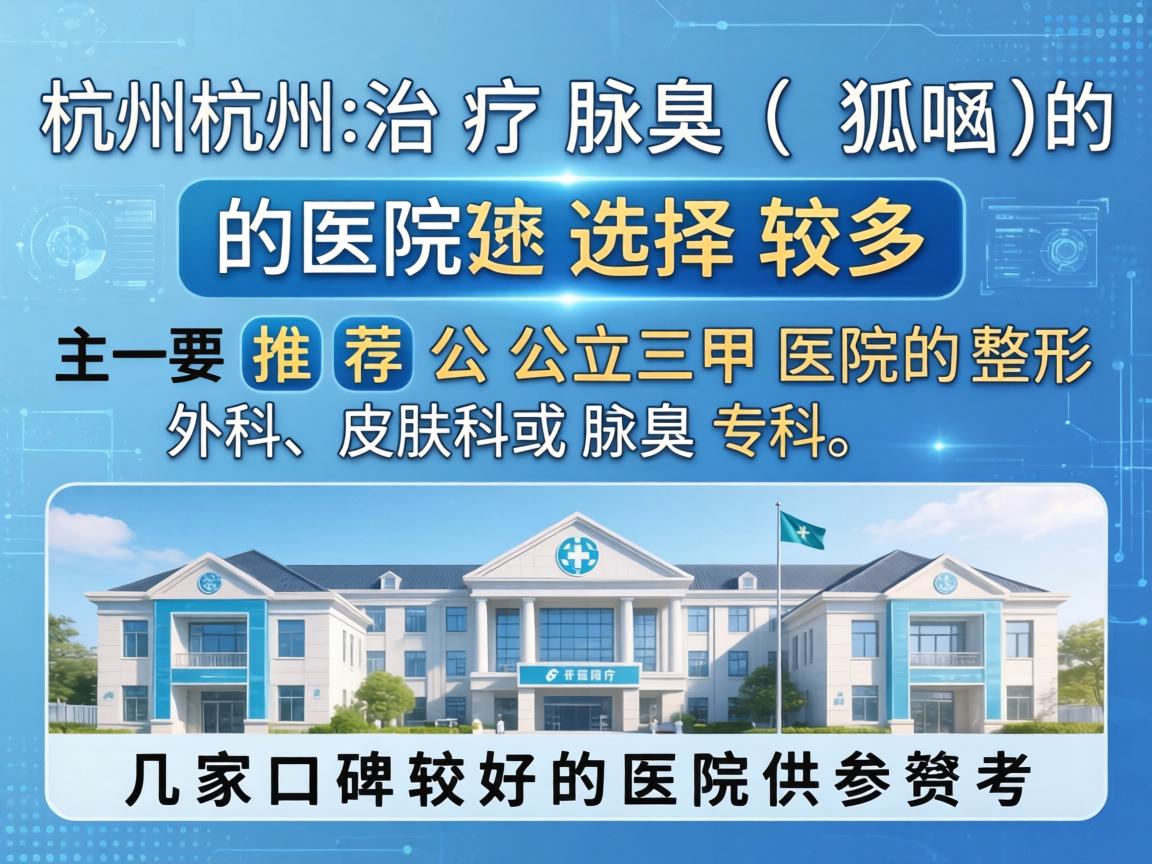 在杭州，治疗腋臭（狐臭）的医院选择较多，主要推荐公立三甲医院的整形外科、皮肤科或腋臭专科。以下是几家口碑较好的医院供参考