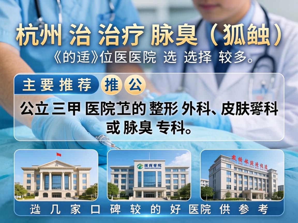 在杭州，治疗腋臭（狐臭）的医院选择较多，主要推荐公立三甲医院的整形外科、皮肤科或腋臭专科。以下是几家口碑较好的医院供参考