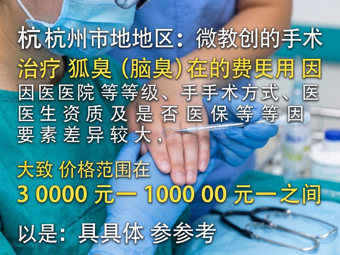 杭州地区微创手术治疗狐臭（腋臭）的费用因医院等级、手术方式、医生资质及是否医保等因素差异较大，大致价格范围在 3000元 10000元 之间。以下是具体参考
