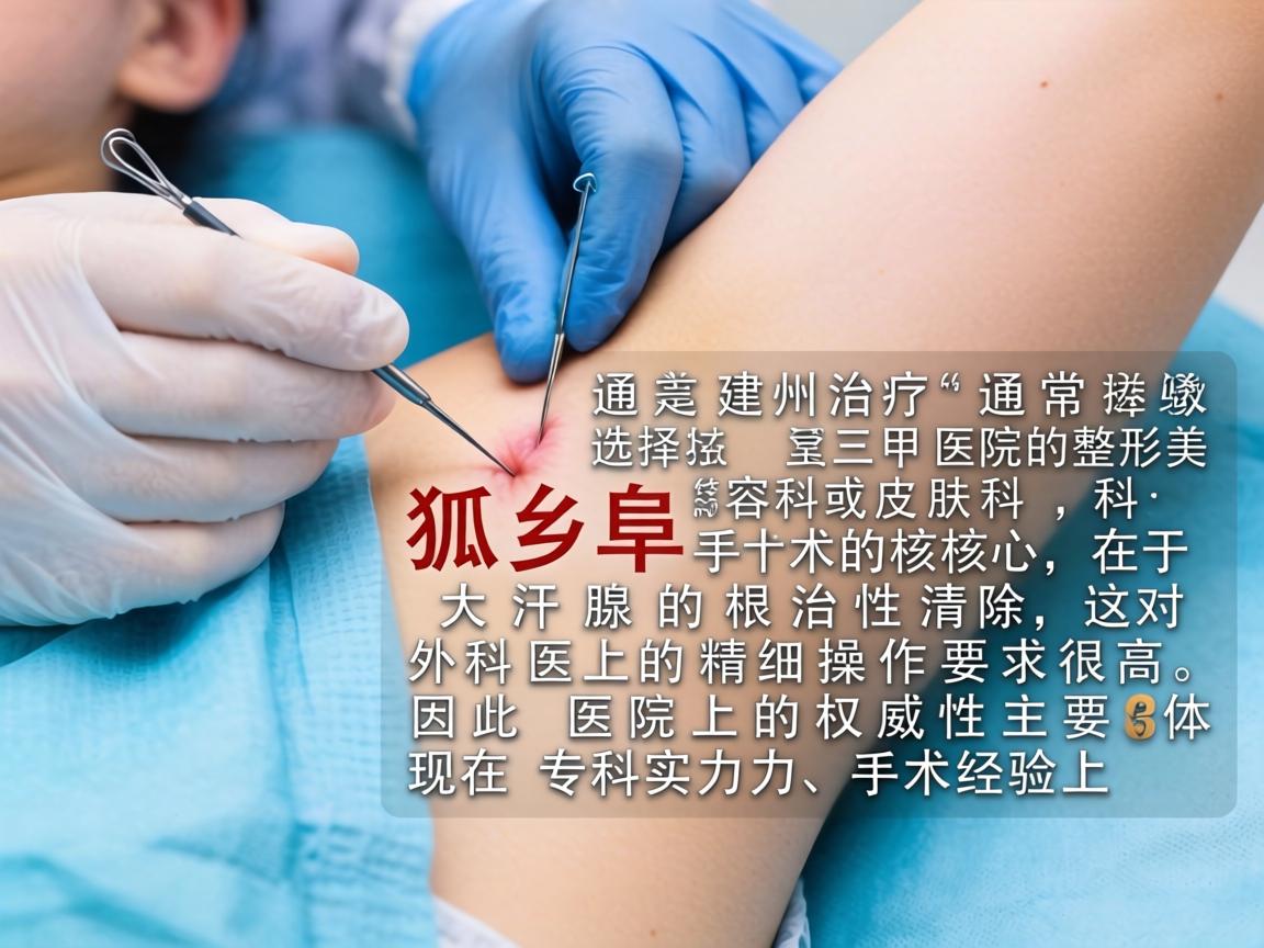 在杭州，针对狐臭（腋臭）的治疗，通常建议选择三甲医院的整形美容科或皮肤科。狐臭手术的核心在于大汗腺的根治性清除，这对外科医生的精细操作要求很高，因此医院的权威性主要体现在专科实力和手术经验上