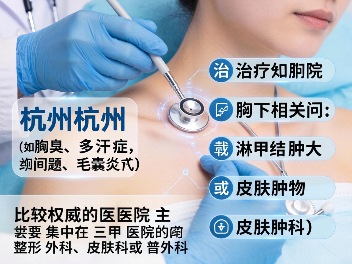 在杭州，治疗腋下相关问题（如腋臭、多汗症、淋巴结肿大、毛囊炎或皮肤肿物）比较权威的医院主要集中在三甲医院的整形外科、皮肤科或普外科