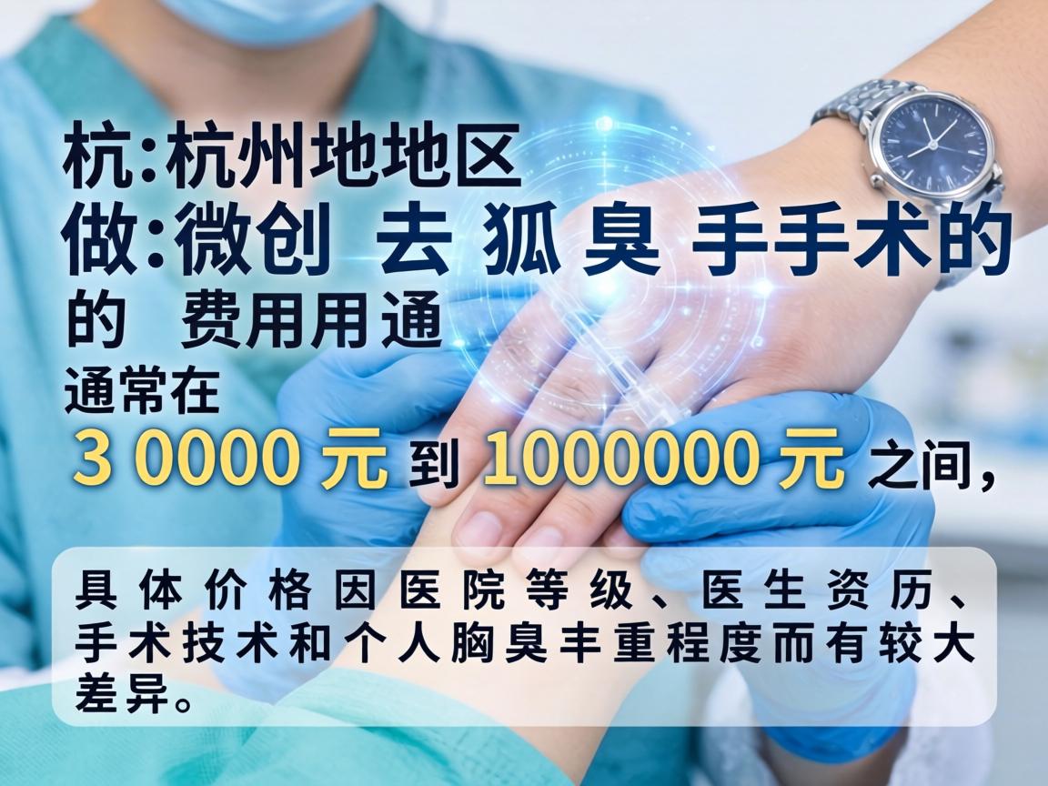 杭州地区做微创去狐臭手术的费用通常在 3000元到10000元 之间，具体价格因医院等级、医生资历、手术技术和个人腋臭严重程度而有较大差异