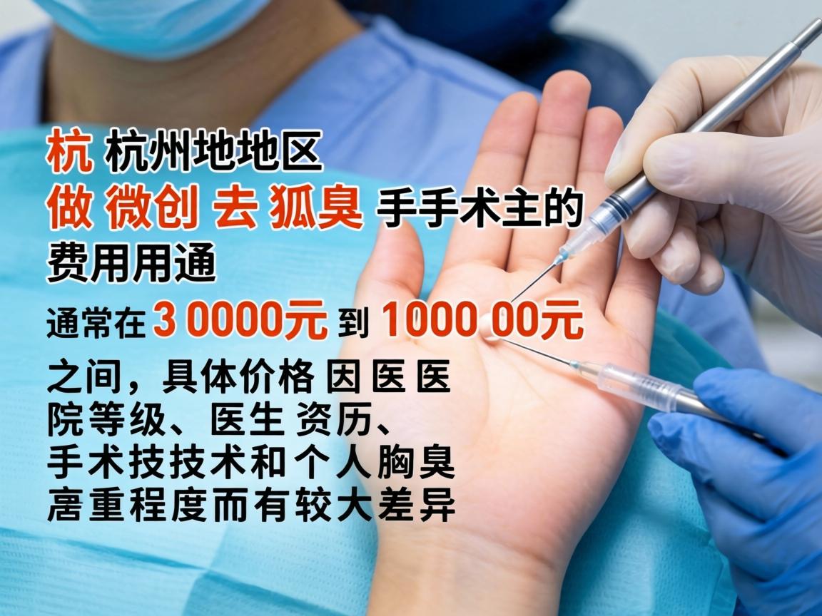 杭州地区做微创去狐臭手术的费用通常在 3000元到10000元 之间，具体价格因医院等级、医生资历、手术技术和个人腋臭严重程度而有较大差异