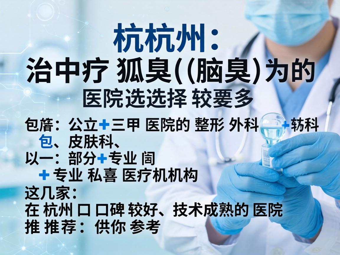 在杭州，治疗狐臭（腋臭）的医院选择较多，包括公立三甲医院的整形外科、皮肤科，以及部分专业私立医疗机构。以下是几家在杭州口碑较好、技术成熟的医院推荐，供你参考