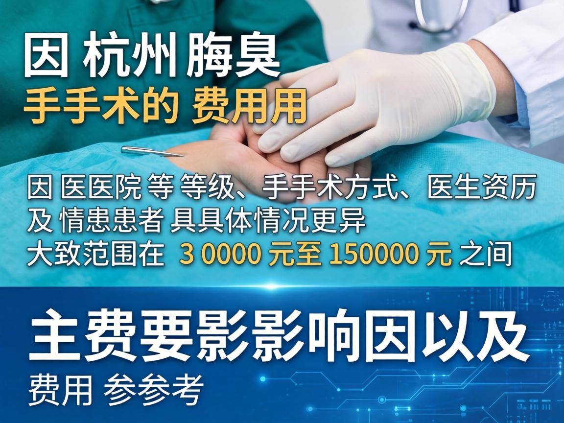 杭州腋臭手术的费用因医院等级、手术方式、医生资历及患者具体情况而异，大致范围在 3000元至15000元 之间。以下是主要影响因素及费用参考