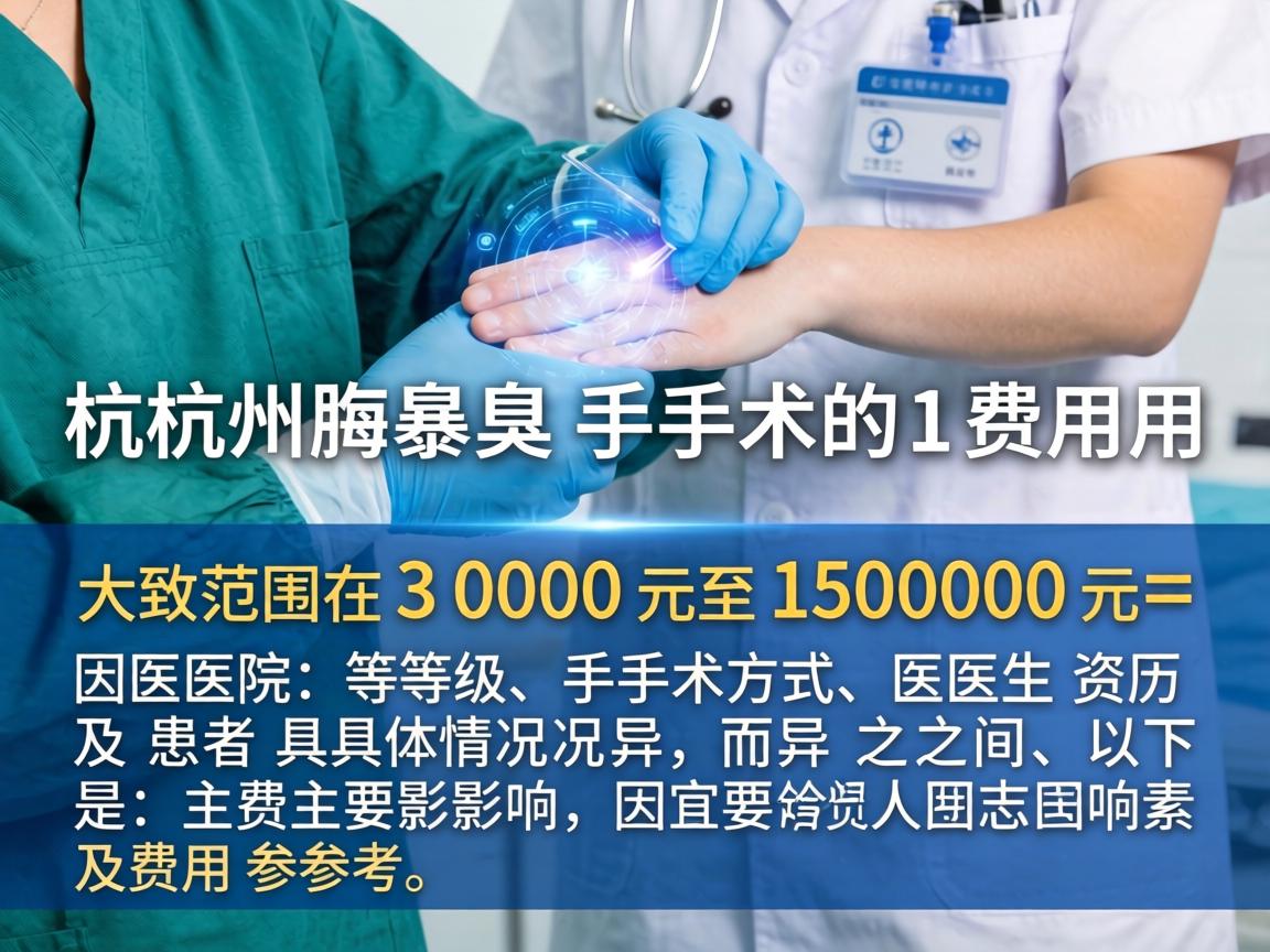 杭州腋臭手术的费用因医院等级、手术方式、医生资历及患者具体情况而异，大致范围在 3000元至15000元 之间。以下是主要影响因素及费用参考