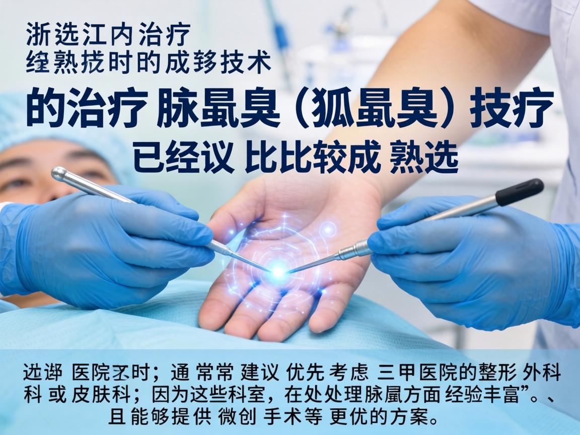 在浙江，治疗腋臭（狐臭）的技术已经比较成熟。选择医院时，通常建议优先考虑三甲医院的整形外科或皮肤科，因为这些科室在处理腋臭方面经验丰富，且能够提供微创手术等更优的方案