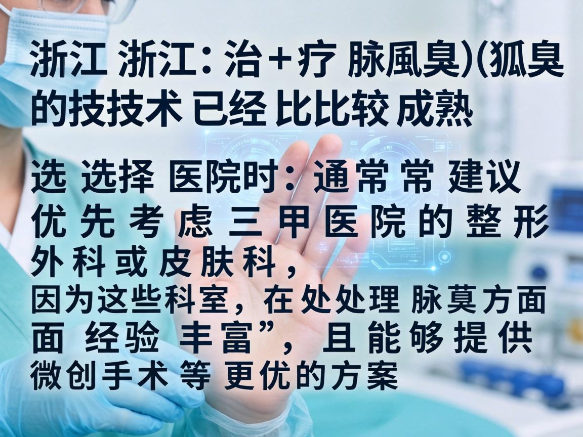 在浙江，治疗腋臭（狐臭）的技术已经比较成熟。选择医院时，通常建议优先考虑三甲医院的整形外科或皮肤科，因为这些科室在处理腋臭方面经验丰富，且能够提供微创手术等更优的方案