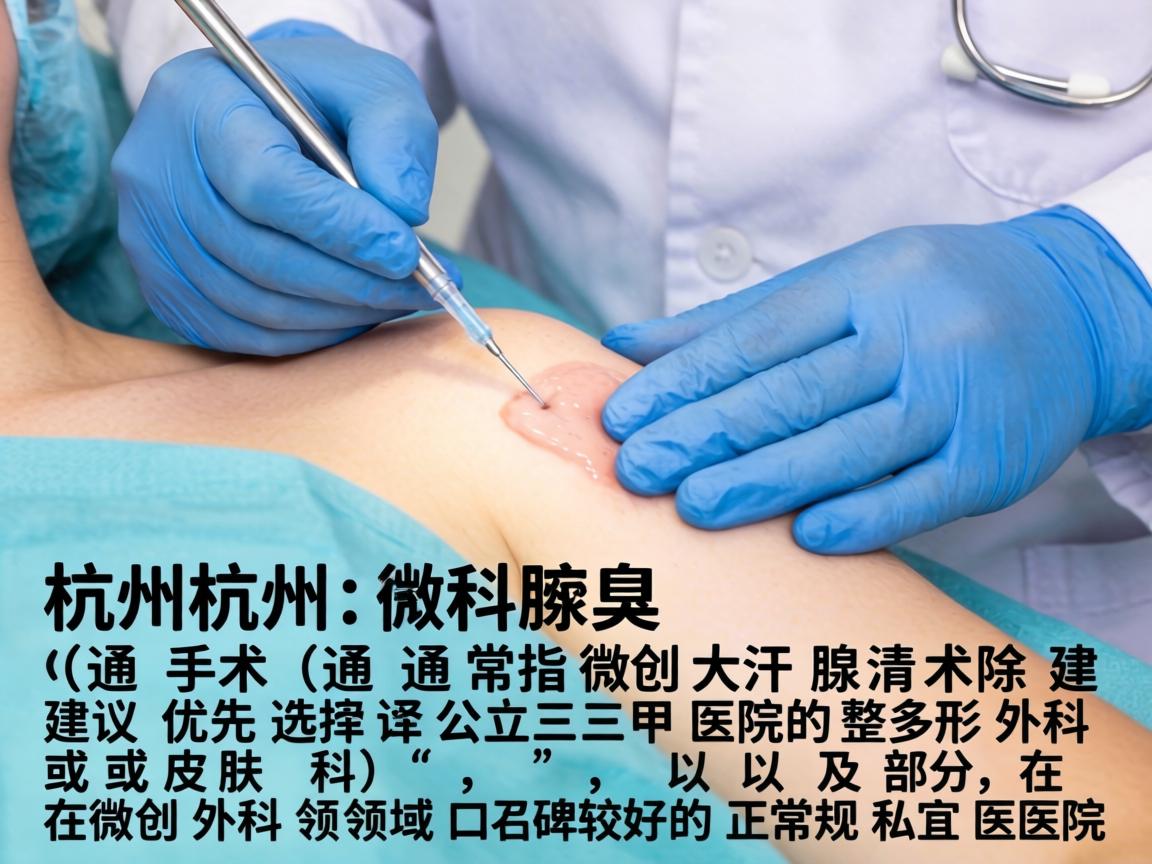 在杭州，做腋臭手术（通常指微创大汗腺清除术）建议优先选择公立三甲医院的整形外科或皮肤科，以及部分在微创外科领域口碑较好的正规私立医院