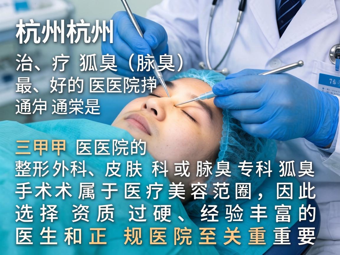 在杭州，治疗狐臭（腋臭）最好的医院通常是三甲医院的整形外科、皮肤科或腋臭专科。狐臭手术属于医疗美容范畴，因此选择资质过硬、经验丰富的医生和正规医院至关重要