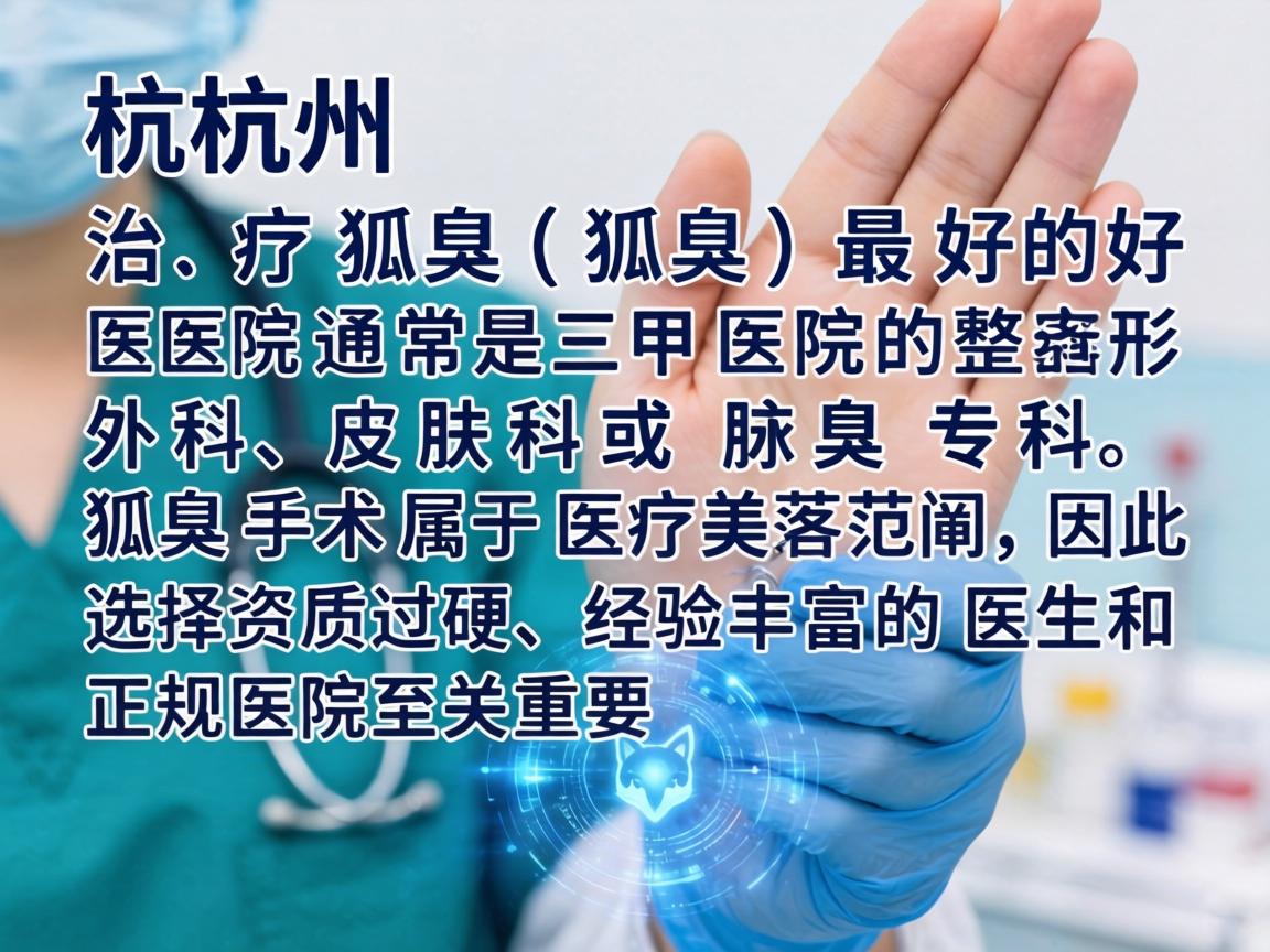 在杭州，治疗狐臭（腋臭）最好的医院通常是三甲医院的整形外科、皮肤科或腋臭专科。狐臭手术属于医疗美容范畴，因此选择资质过硬、经验丰富的医生和正规医院至关重要