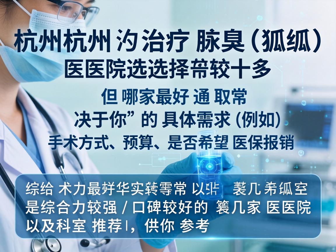 在杭州，治疗腋臭（狐臭）的医院选择较多，但哪家最好通常取决于你的具体需求（例如，手术方式、预算、是否希望医保报销等）以下是综合实力较强、口碑较好的几家医院及科室推荐，供你参考