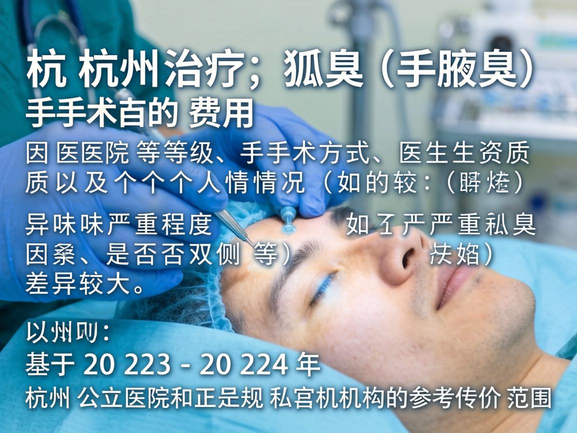 杭州治疗狐臭（腋臭）手术的费用因医院等级、手术方式、医生资质及个人情况（如异味严重程度、是否双侧等）差异较大。以下是基于2023-2024年杭州公立医院和正规私立机构的参考价格范围