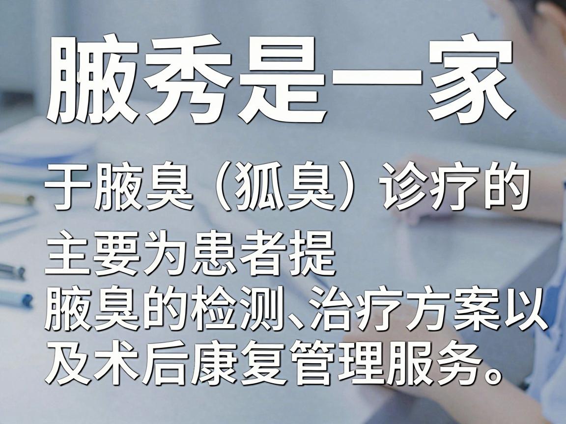 腋秀是一家专注于腋臭(狐臭)诊疗的医疗品牌,主要为患者提供腋臭的检测、治疗方案以及术后康复管理服务。以下是一些关于腋臭及腋秀的相关信息,供你参考 腋秀是一家专注于腋臭(狐臭)诊疗的医疗品牌,主要为患者提供腋臭的检测、治疗方案以及术后康复管理服务。以下是一些关于腋臭及腋秀的相关信息,供你参考