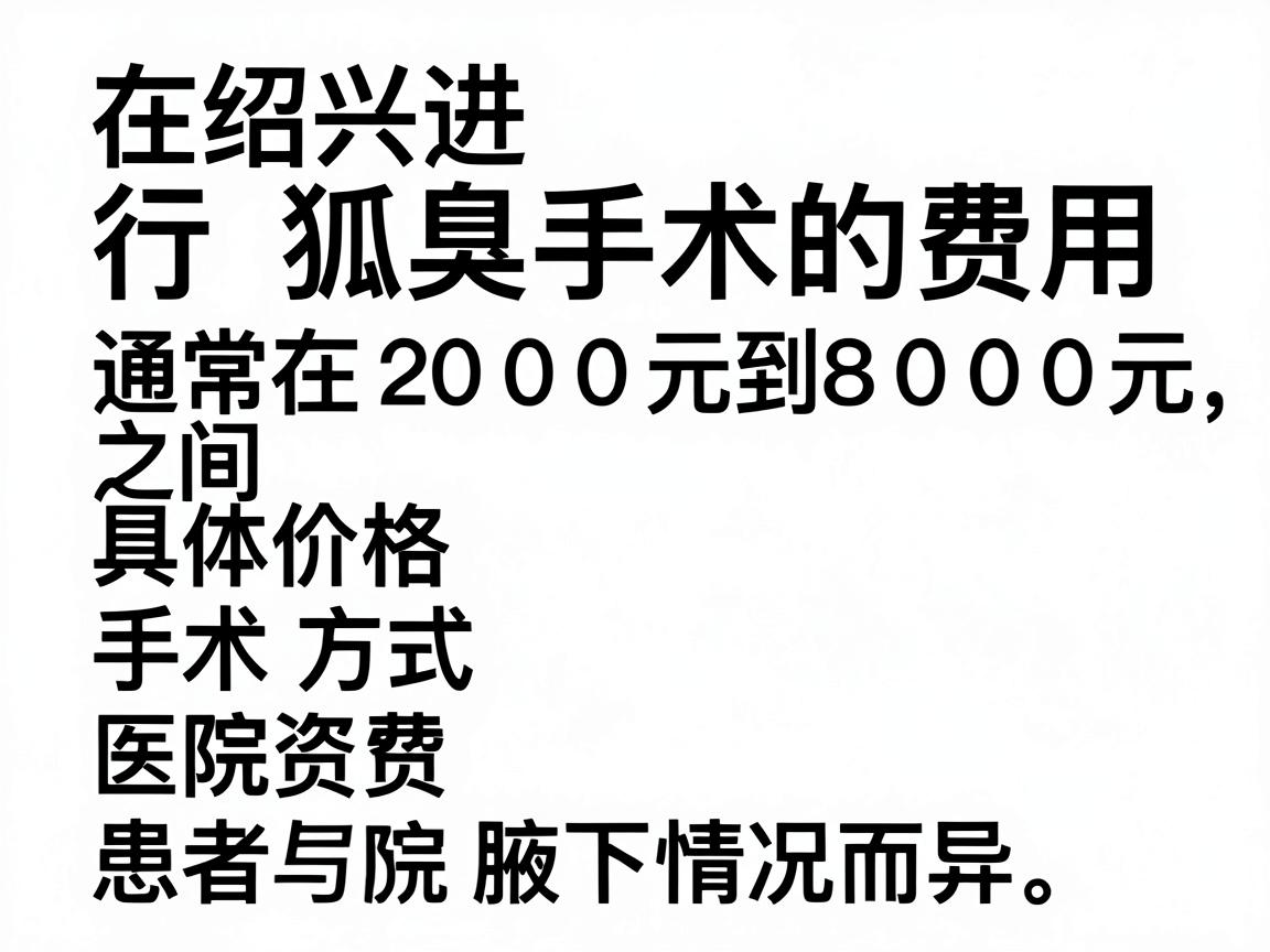 在绍兴进行狐臭手术的费用通常在 2000元到8000元 之间，具体价格因手术方式、医院等级、医生资质和患者腋下情况而异。以下是费用明细参考