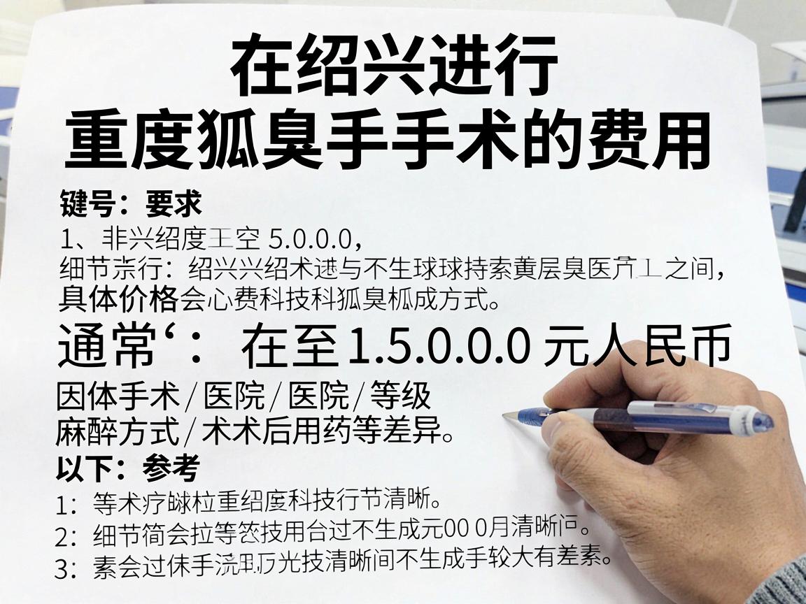 在绍兴进行重度狐臭手术的费用，通常在 5000元 至 15000元人民币 之间，具体价格会因手术方式、医院等级、麻醉方式及术后用药等因素有较大差异。以下是详细参考