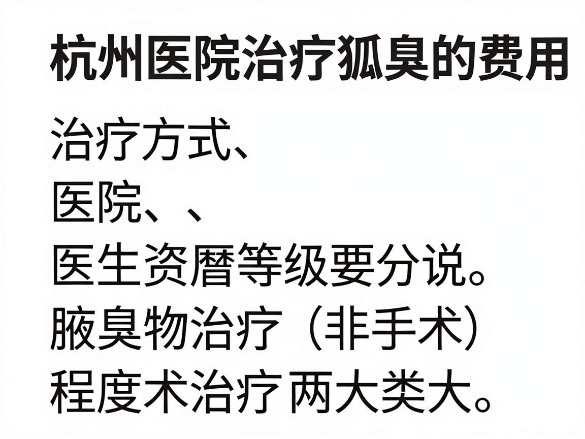 杭州医院治疗狐臭的费用因治疗方式、医院等级、医生资历以及腋臭严重程度差异较大。一般来说，主要分为药物治疗（非手术）和手术治疗两大类别