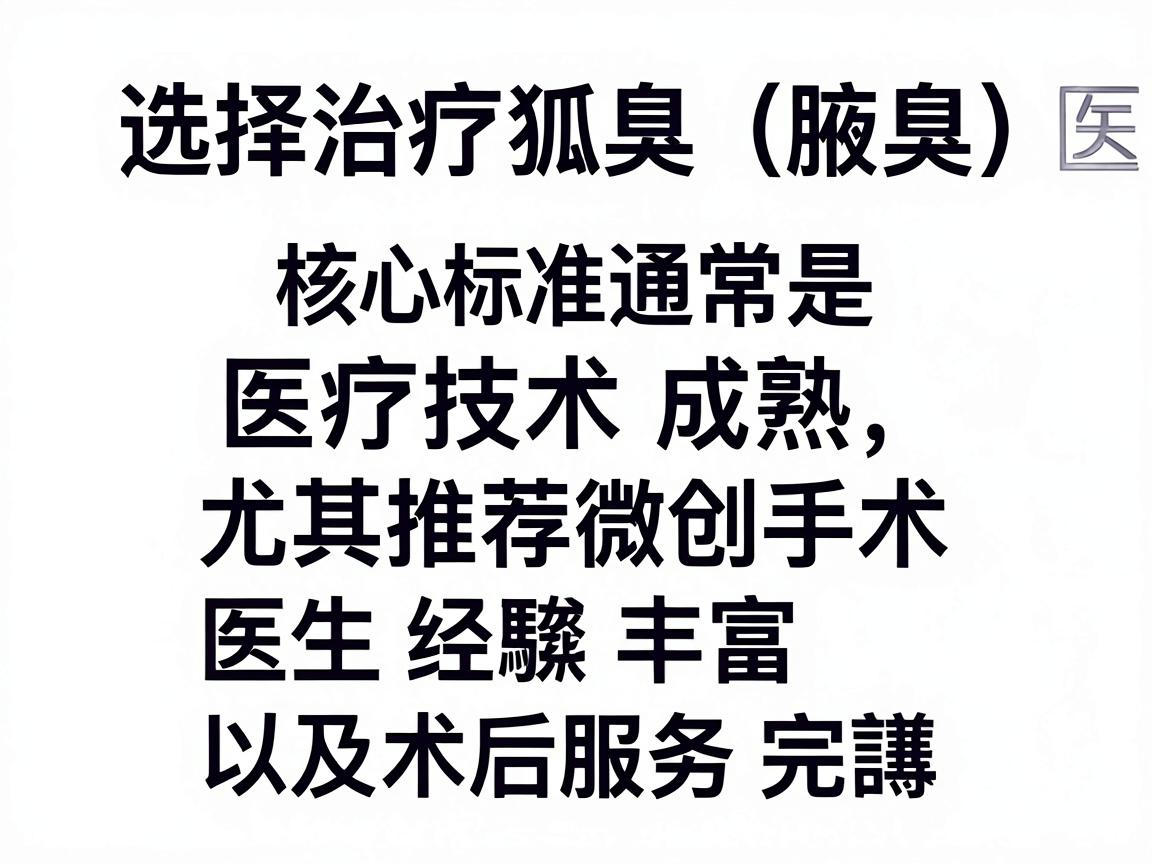选择治疗狐臭（腋臭）的医院，核心标准通常是，医疗技术成熟（尤其推荐微创手术）医生经验丰富、以及术后服务完善