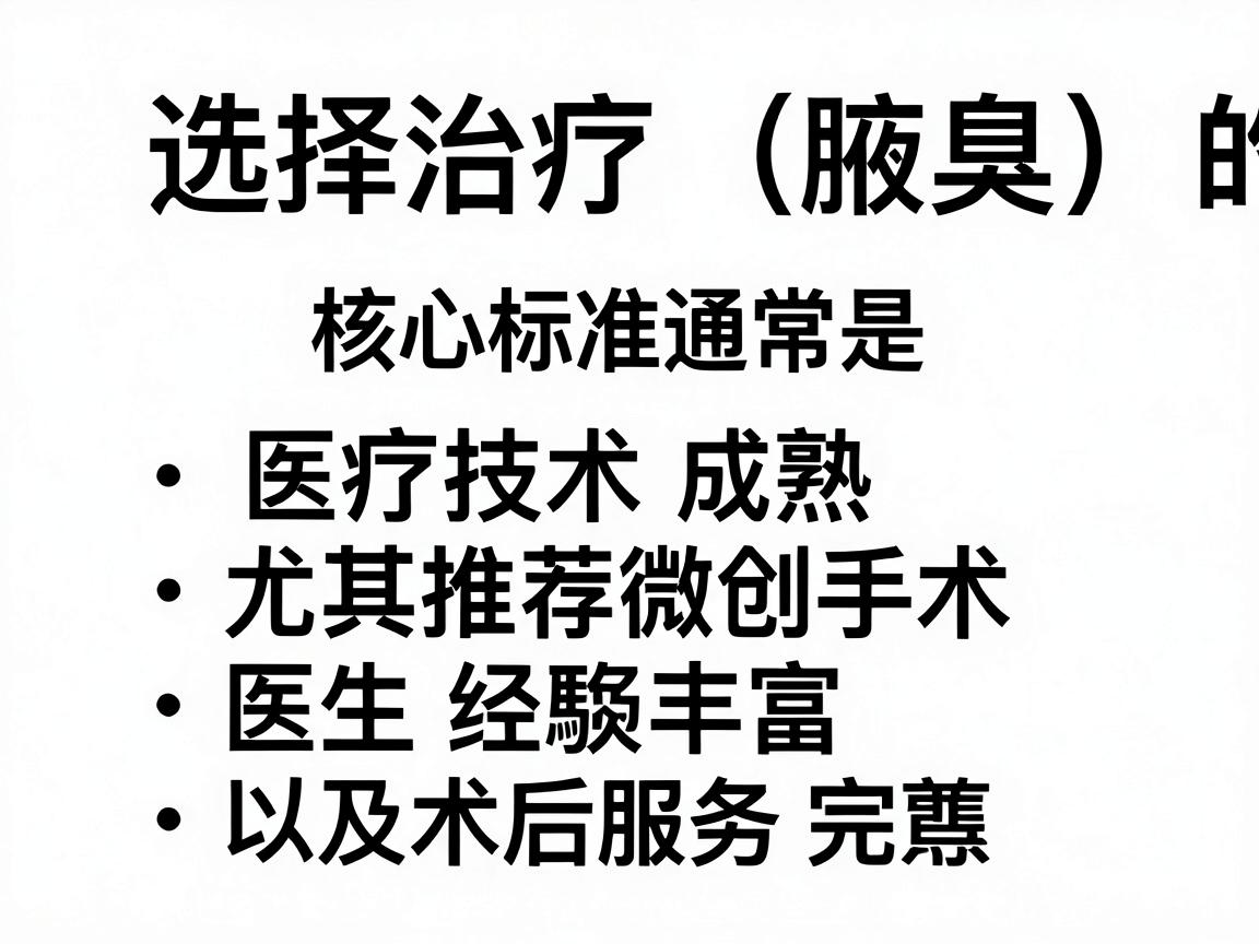选择治疗狐臭（腋臭）的医院，核心标准通常是，医疗技术成熟（尤其推荐微创手术）医生经验丰富、以及术后服务完善