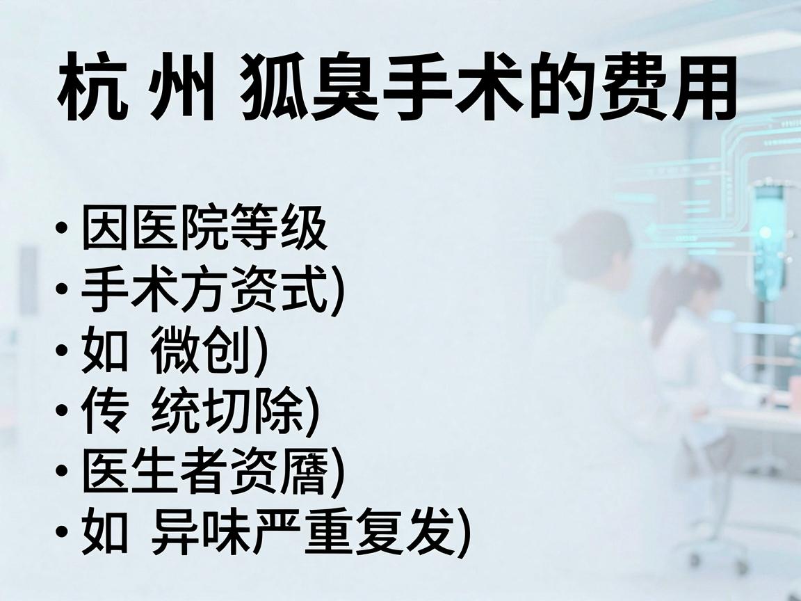 杭州狐臭手术的费用因医院等级、手术方式（如微创、传统切除）医生资历以及患者具体情况（如异味严重程度、是否复发）而异。一般来说，参考价格范围如下