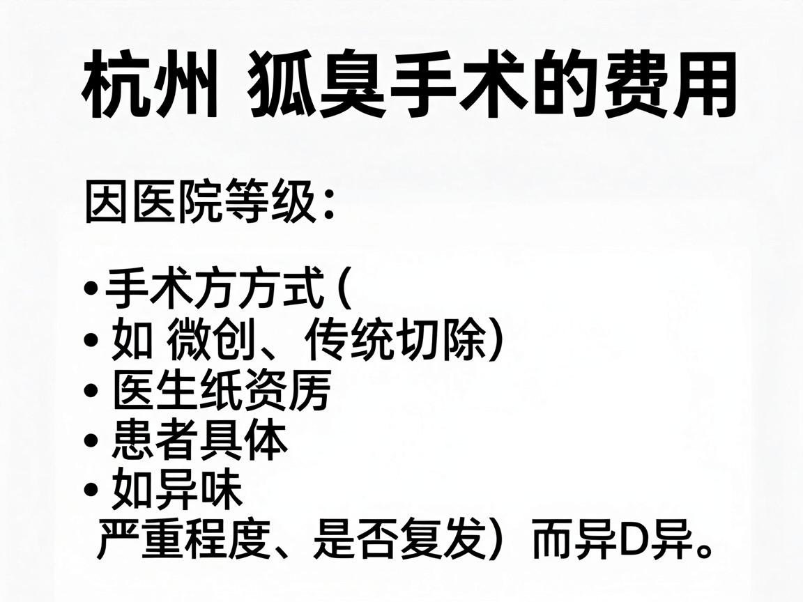 杭州狐臭手术的费用因医院等级、手术方式（如微创、传统切除）医生资历以及患者具体情况（如异味严重程度、是否复发）而异。一般来说，参考价格范围如下