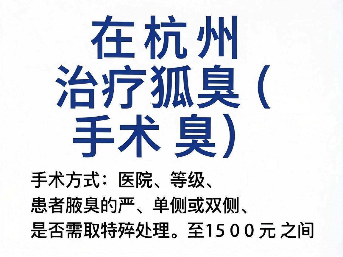 在杭州，治疗狐臭（腋臭）的手术费用因手术方式、医院等级、医生资历以及患者腋臭的严重程度（单侧或双侧、是否需要特殊处理）而有较大差异。总体来看，价格范围大致在 3000元至15000元 之间