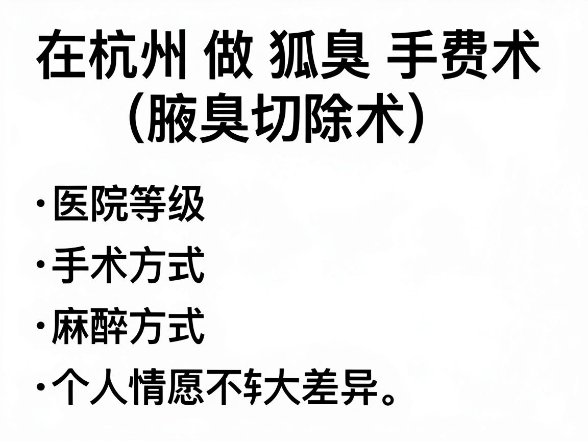 在杭州做狐臭手术（腋臭切除术）的费用因医院等级、手术方式、麻醉方式及个人情况不同而有较大差异。以下是大致的费用范围和关键影响因素，供你参考