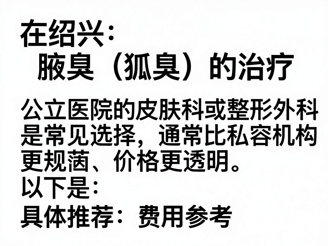 在绍兴，针对腋臭（狐臭）的治疗，公立医院的皮肤科或整形外科是常见选择，通常比私立美容机构更规范、价格更透明。以下是具体推荐和费用参考