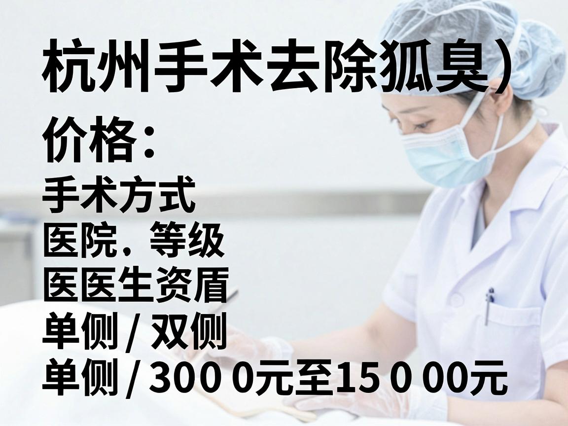杭州手术去除狐臭（腋臭）的价格因手术方式、医院等级、医生资历、单侧/双侧等因素差异较大，通常在 3000元至15000元 之间。以下是具体参考范围